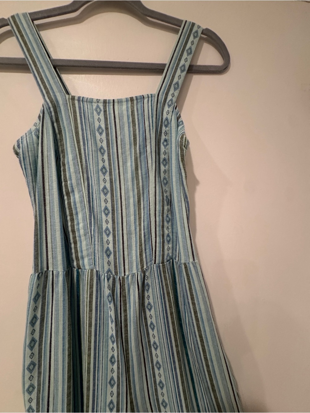 EUC Canyon Retreat Striped Wide Leg Jumpsuit Blue Boho Sleeveless Smocked Back - Picture 4 of 7